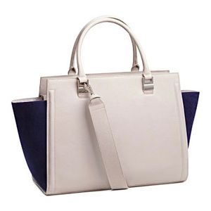 H&M Gray Tote Bag with Navy Velvet Panels